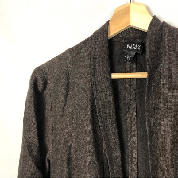 Eileen Fisher Dark Brown Linen & Wool Blend Cardigan Jacket M - Picture 3 of 4